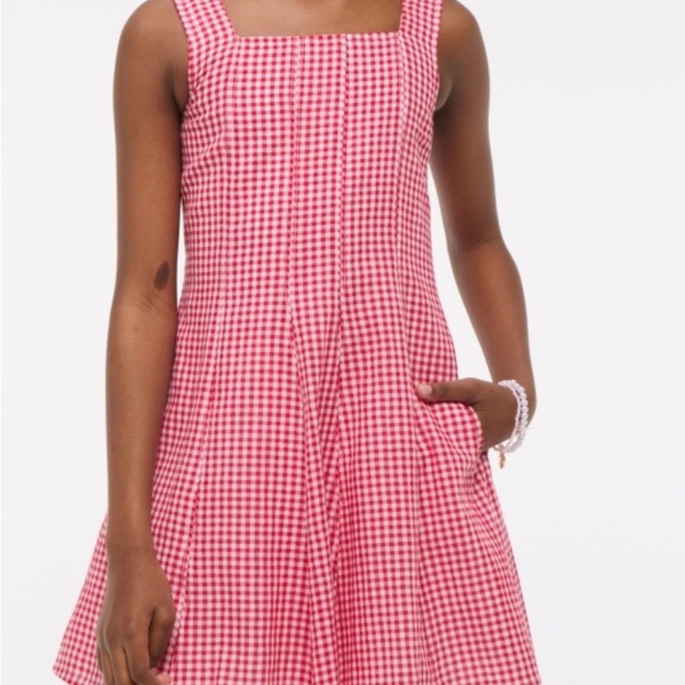 abercrombie kids Pink Gingham Square-Neck Sleeveless Dress